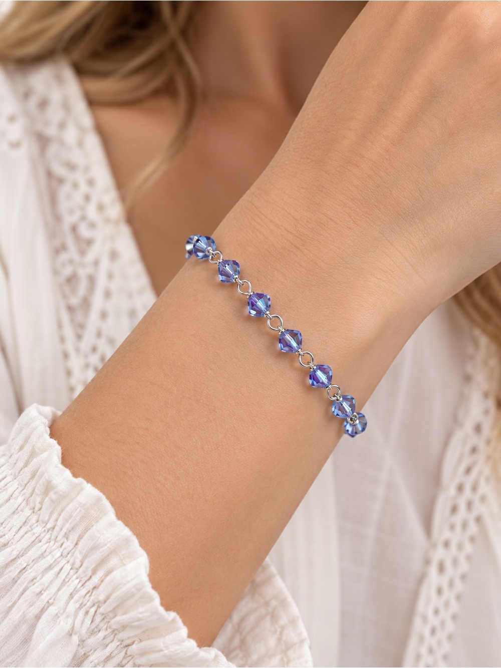 Handmade Swarovski Violette Crystal Silver-Tone Bracelet